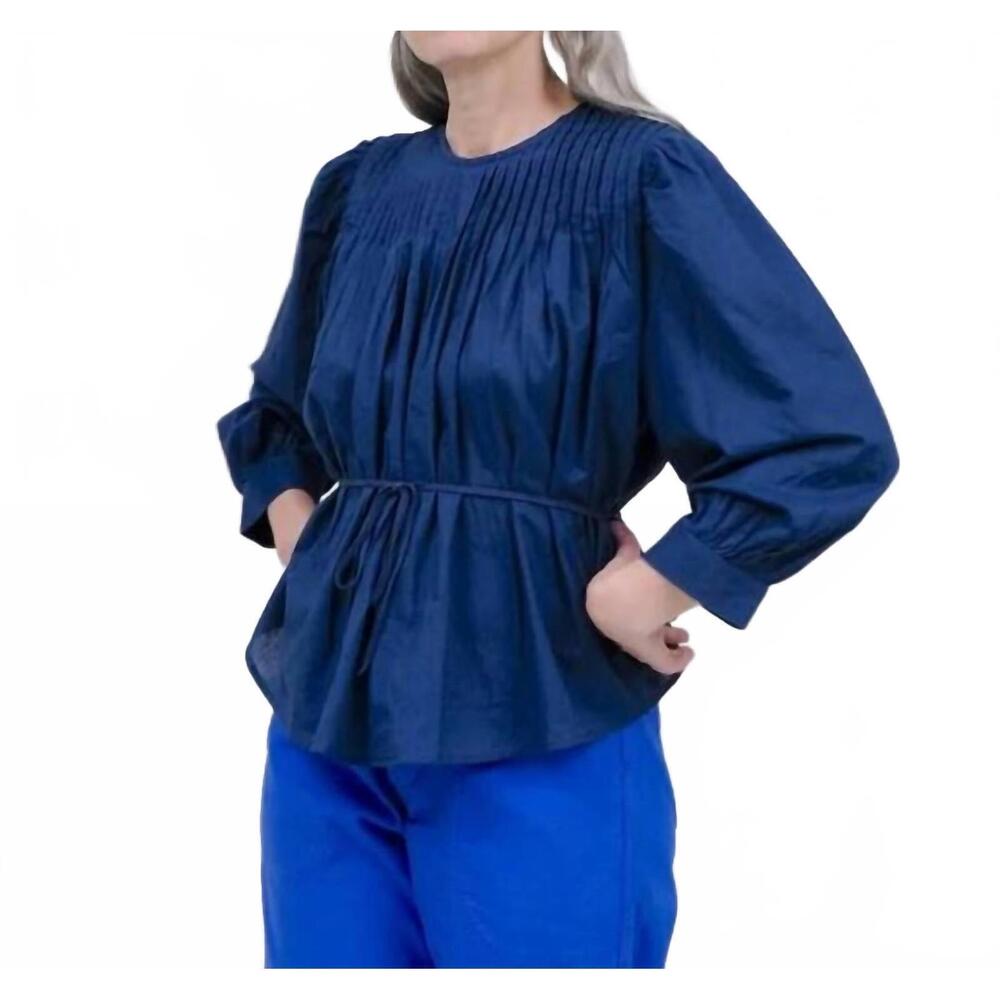 NEW UQNATU pintuck shirtwaist blouse in indigo